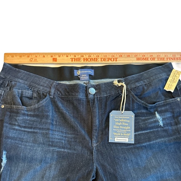 Democracy “Ab” Solution Straight Slim Jeans 24W Blue Distressed Raw Hem Cropped. - Picture 8 of 11